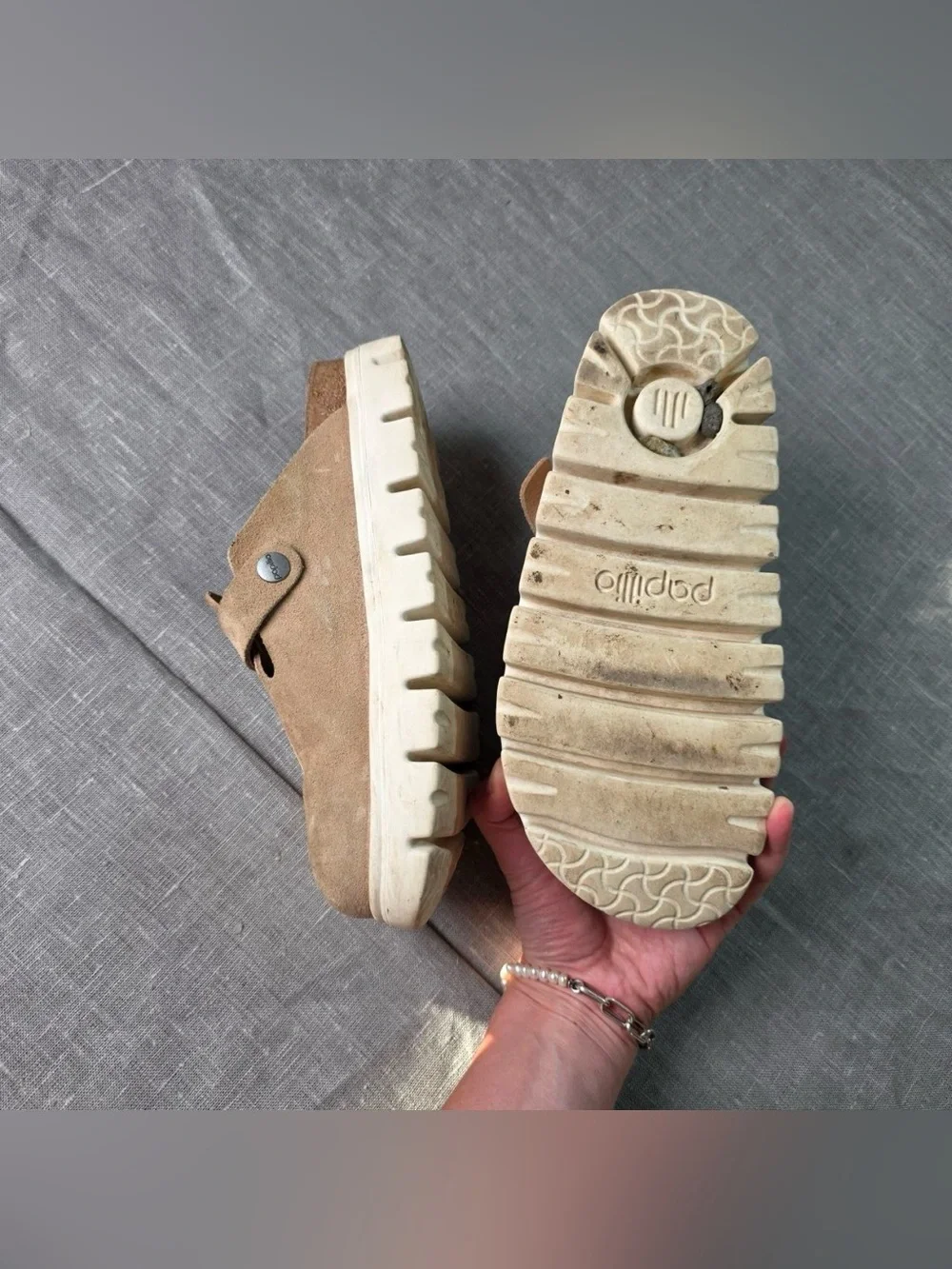 Papillio Birkenstock Boston Platform Clogs Suede Taupe Tan Chunky Mule Mules 36